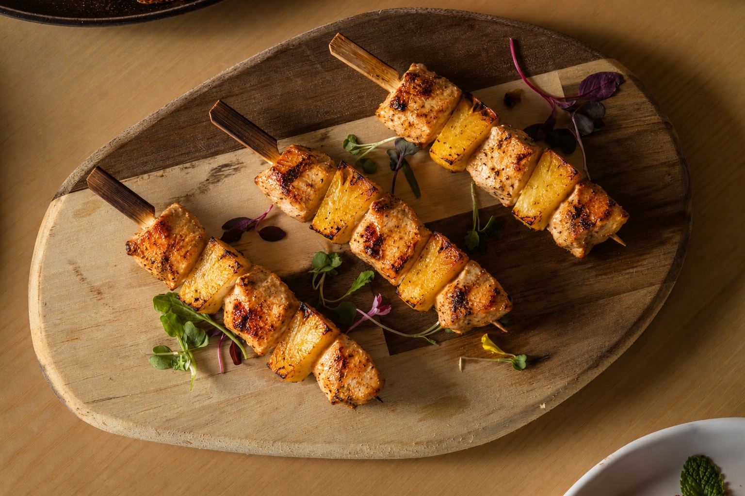Fire & Fruit — smoked chicken and pineapple skewers