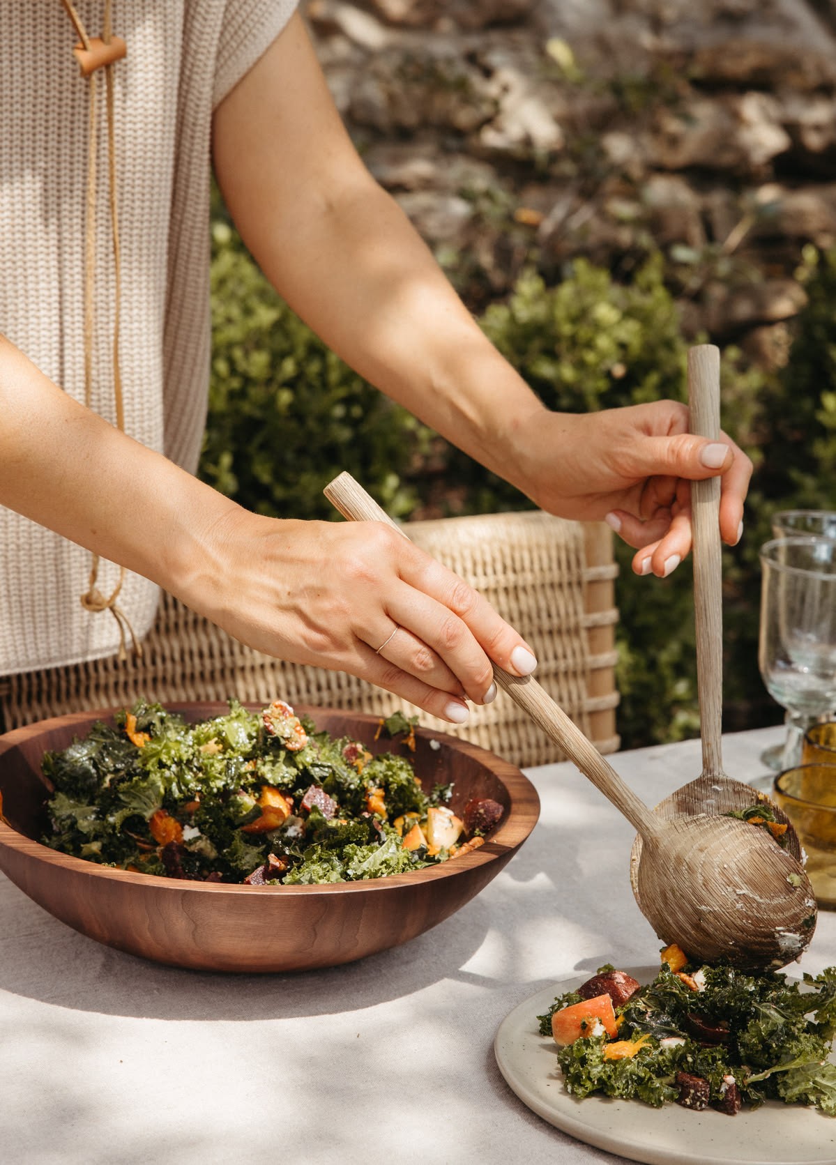 Tierra Viva — fresh salad tossed tableside at an outdoor gathering